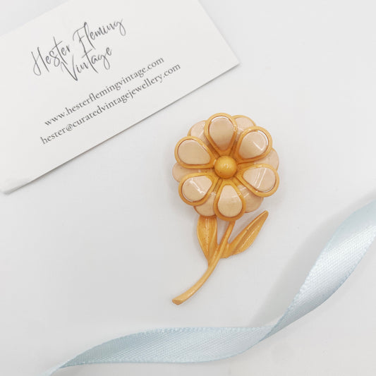 1960s Peach Enamel Flower Brooch