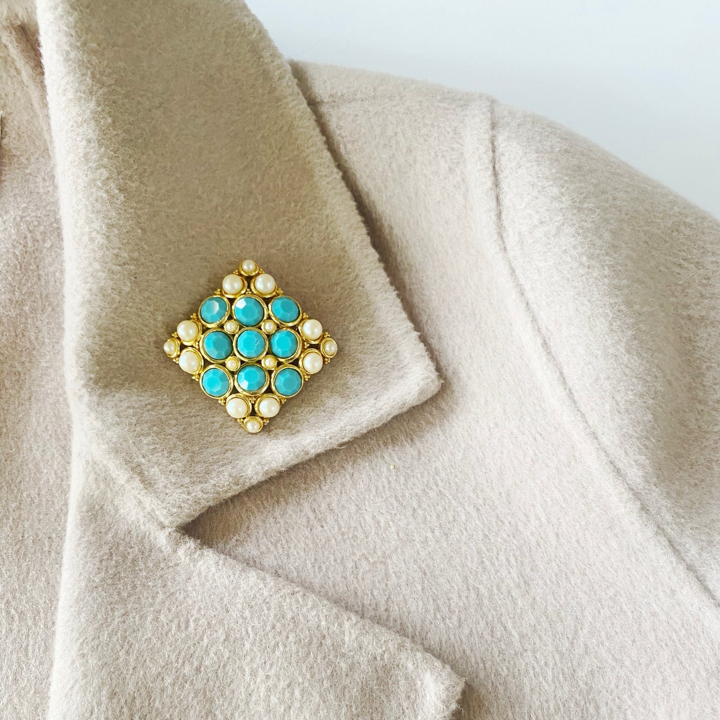 Vintage Turquoise Diamond Brooch