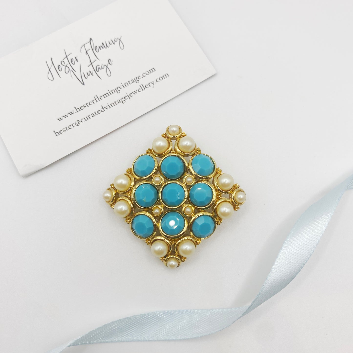 Vintage Turquoise Diamond Brooch