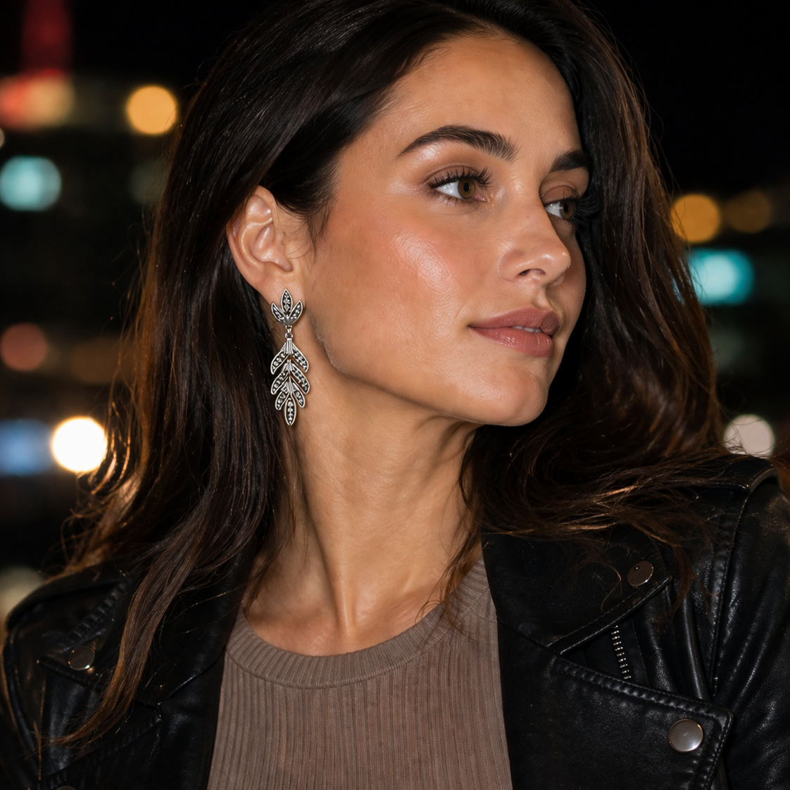 Vintage 1950s Trifari Earrings, styled on a contemporary model. 