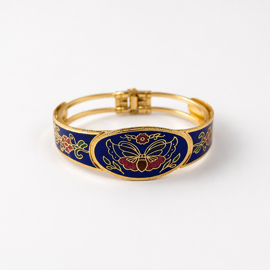 Vintage 1980s Cloisonne' bangle, white background.