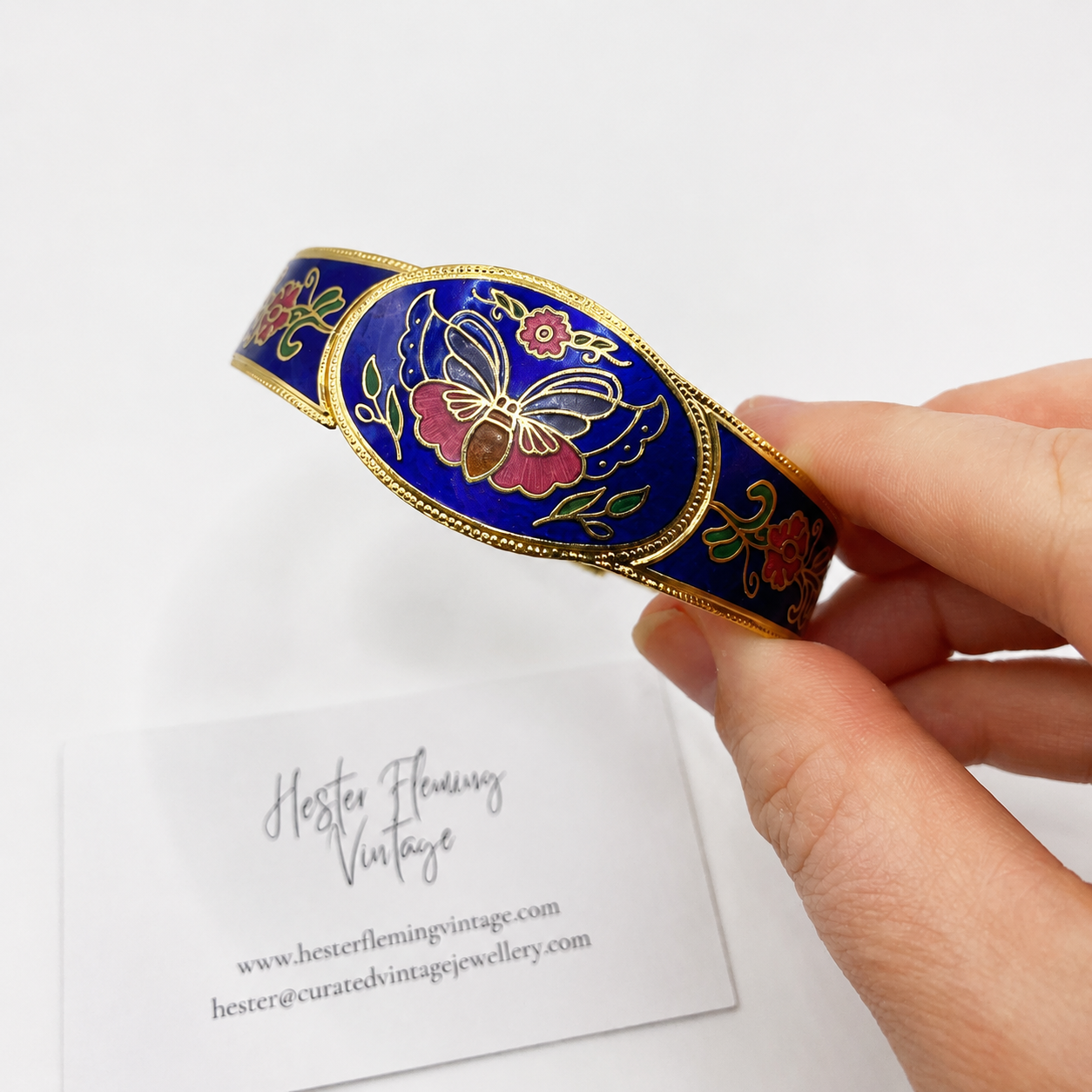 A close up shot of the 1980s Cloisonne' bangle 