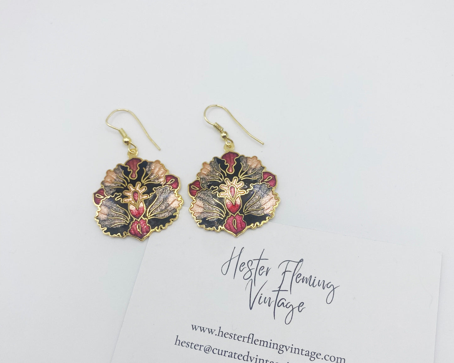 Vintage 80s Cloisonne Earrings_HFV 