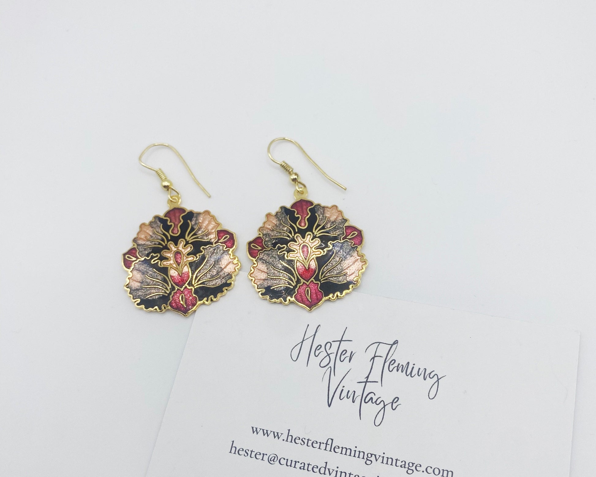 Vintage 80s Cloisonne Earrings_HFV 