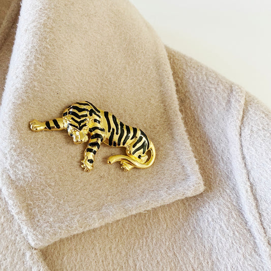Vintage 80s Roaring Retro Tiger Brooch