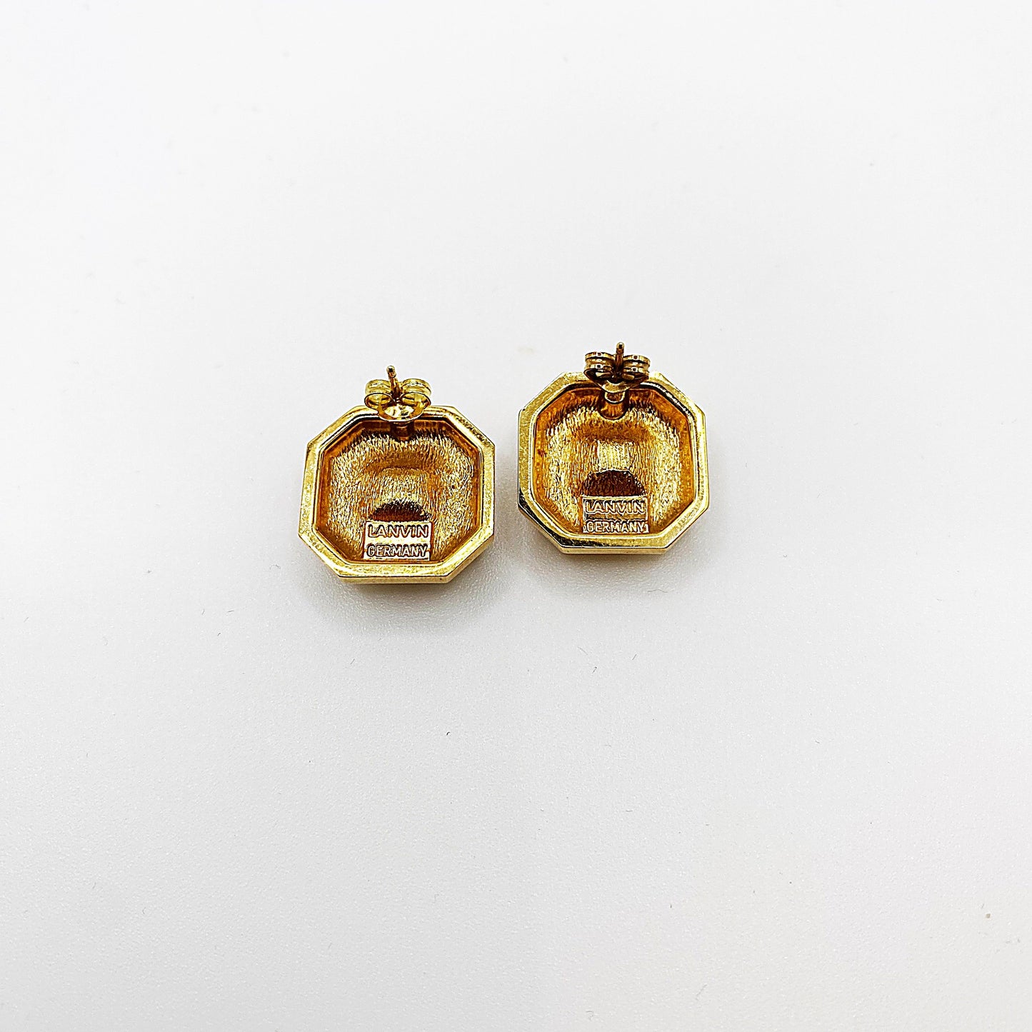 Back view of pierced 1980s vintage Lanvin earrings. 
