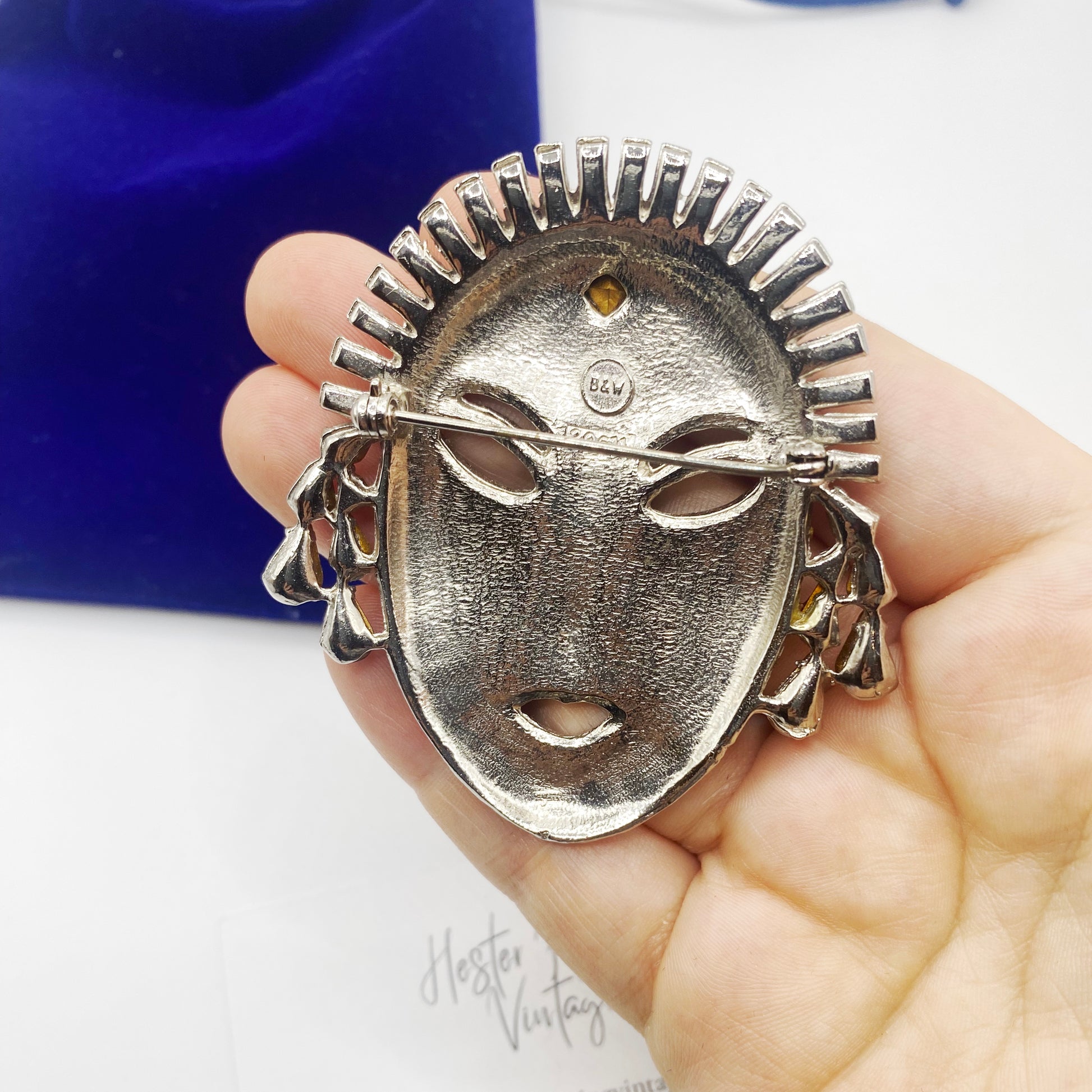 Vintage Butler and Wilson B&W signed brooch back view