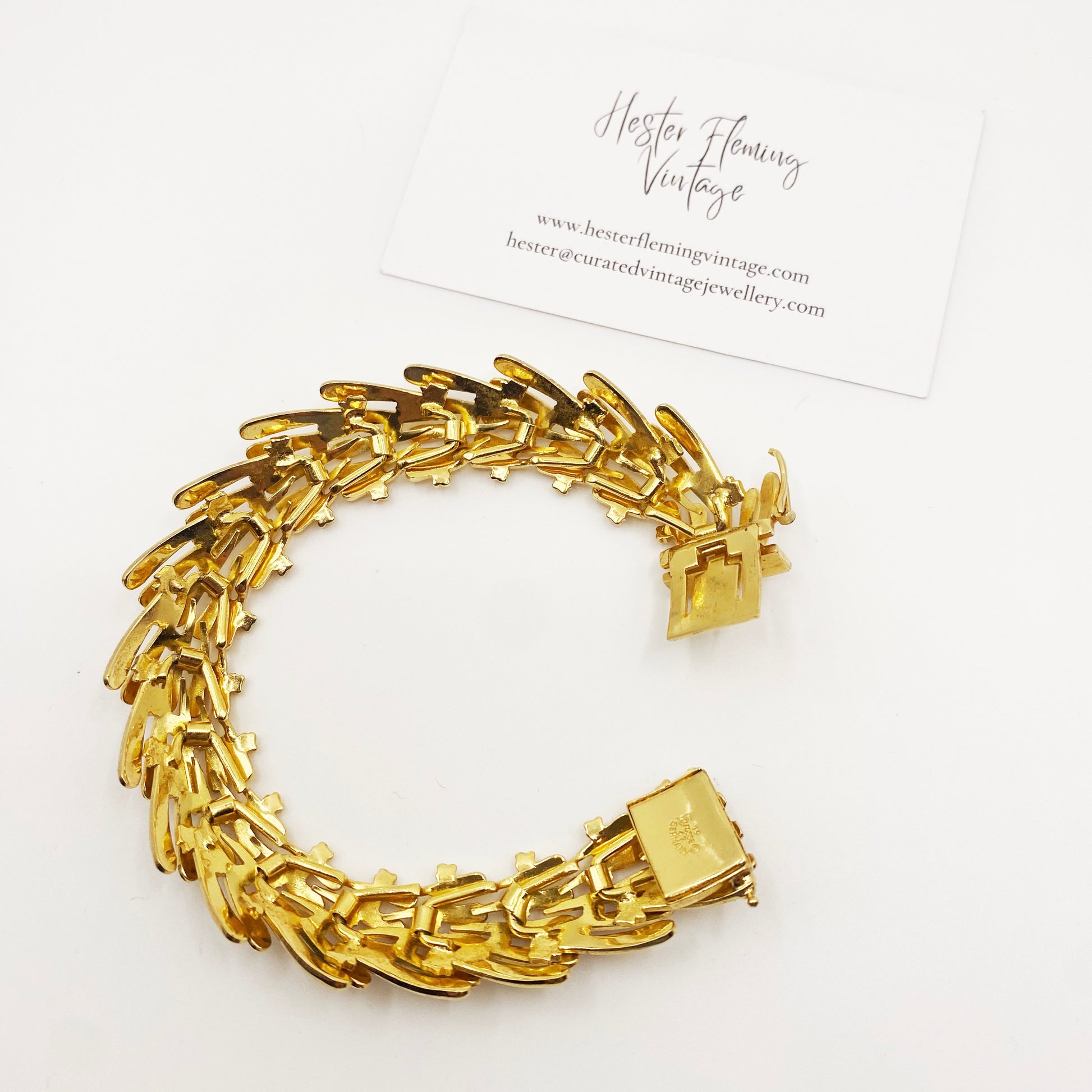 Grosse bracelet circa 1967, Christian Dior boutique era, gold plated and in excellent condition.  Back view.