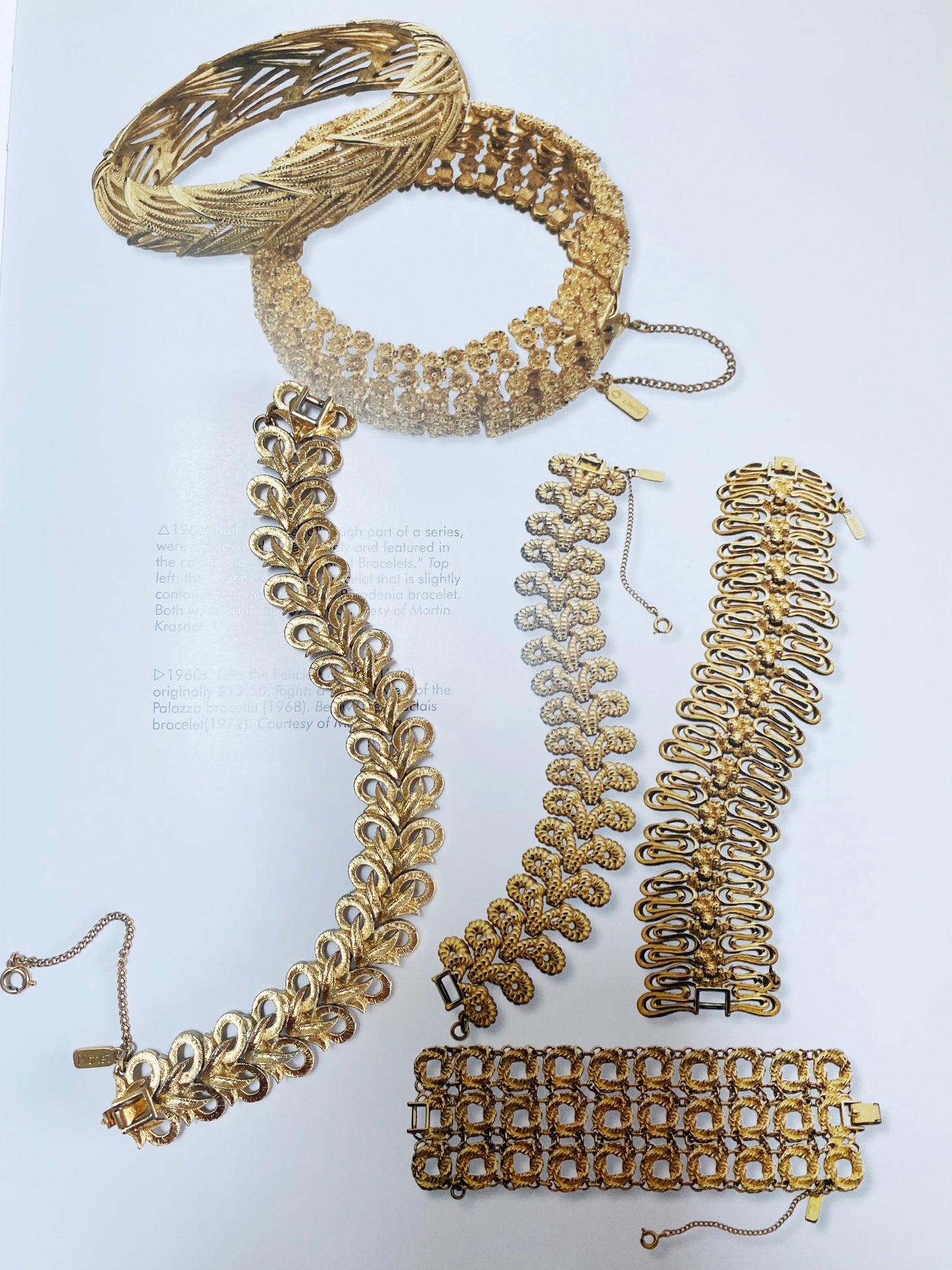 Collectible vintage Monet Felicia bracelet, gold link with safety chain, iconic 1969–70s designer jewellery.