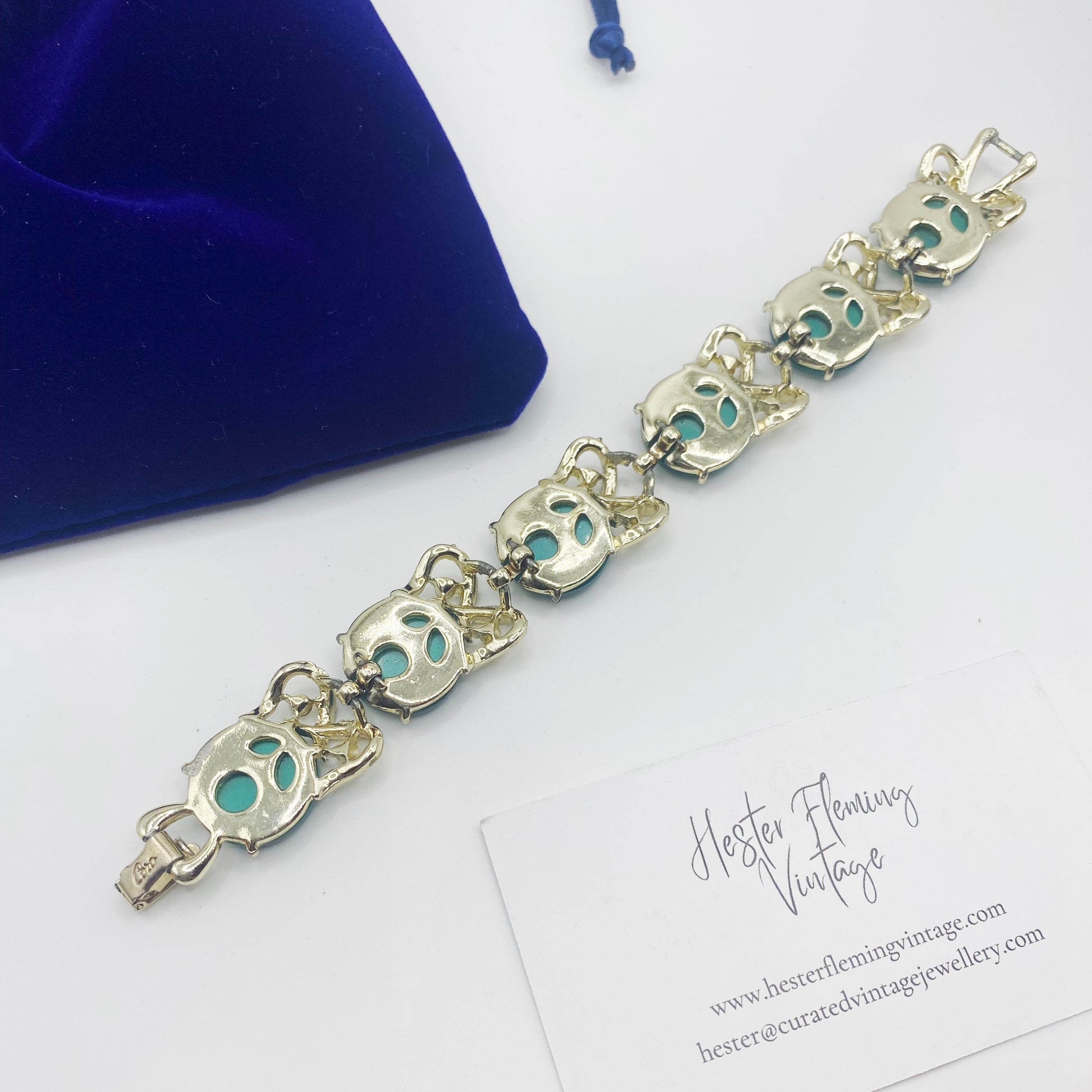 Close up of signed Coro clasp on 1950s bracelet