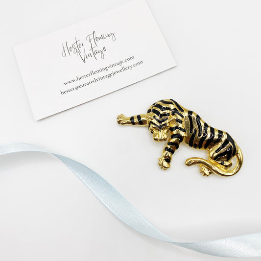 Vintage 80s Roaring Retro Tiger Brooch