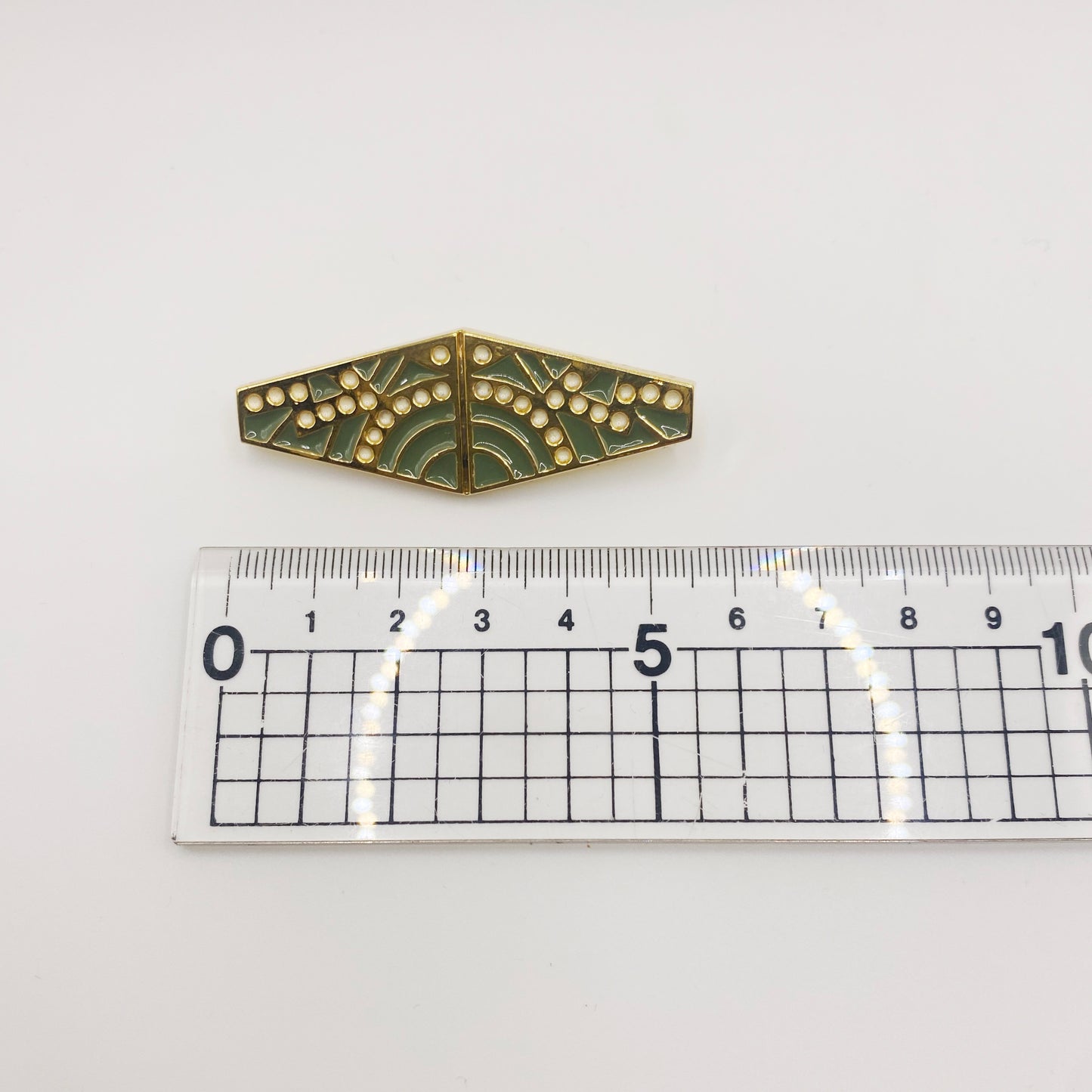 Jade green French Nouveau brooch from the 1980s, collectible vintage piec