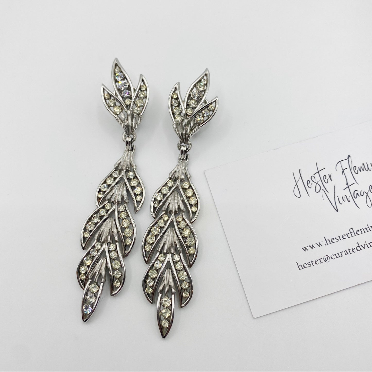 Mid-century Trifari rhinestone earrings in silvertone metal