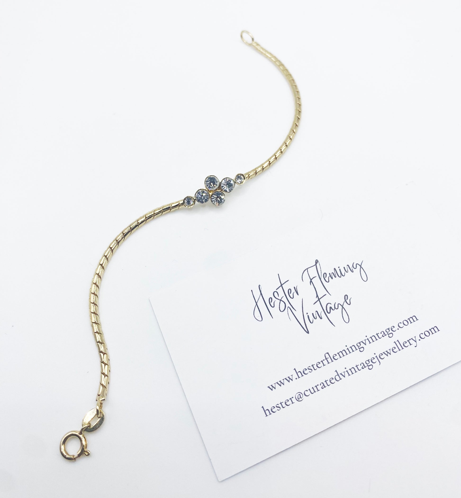 Vintage 1990s Swarovski crystal bracelet with 18kt gold plating, front view