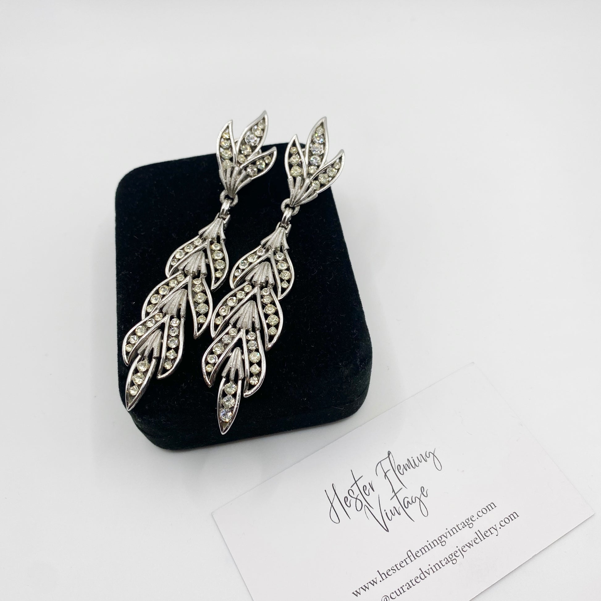 Vintage 1950s Crown Trifari crystal dangle earrings with clip-on fittings