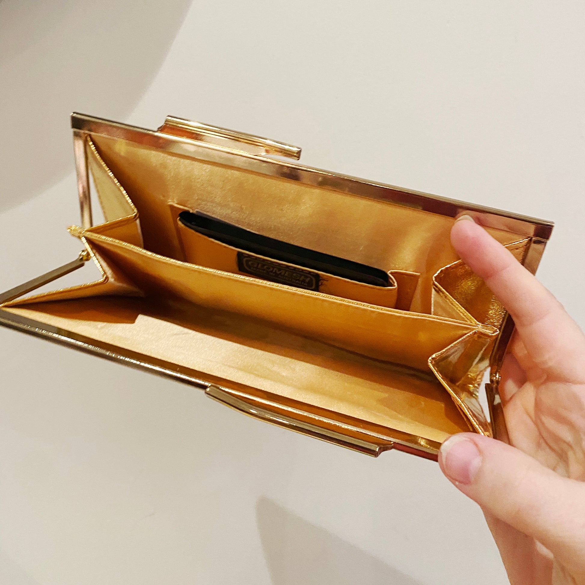 Vintage 1977 Glomesh Clutch Bag Gold Mesh Evening Purse, Made in