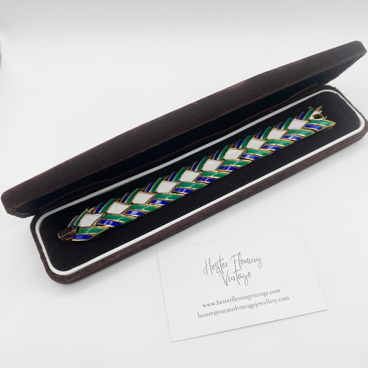 Mid-century 1950s Trifari enamel bracelet, 18.5cm length, in good vintage condition in box