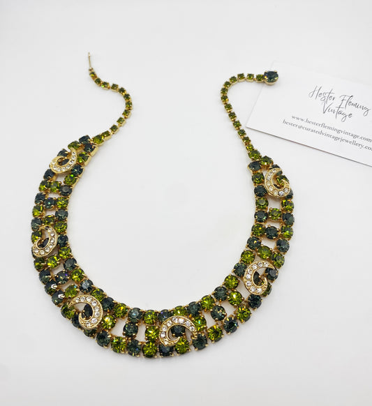 Signed Weiss crystal necklace, mid-century rhinestone design.